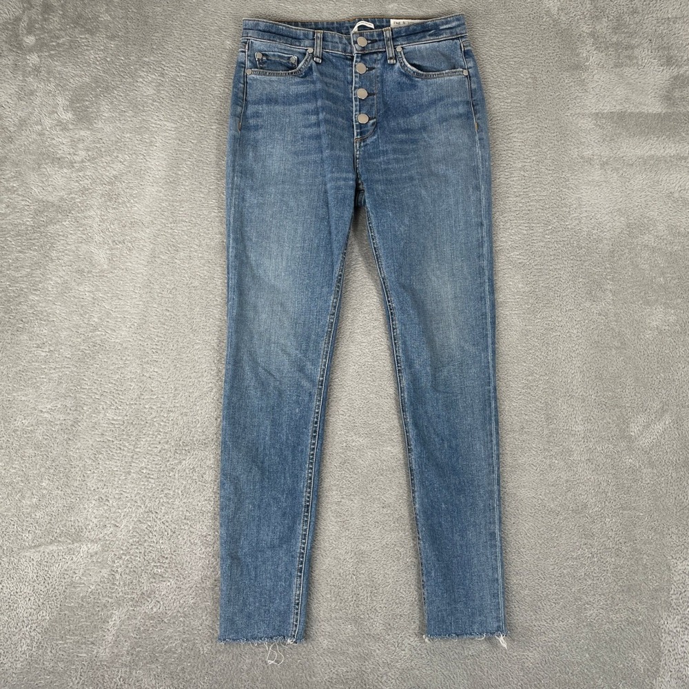 Rag & Bone Nina Jeans Womens 25 Blue High Rise Ankle Skinny Button Fly Raw Hem